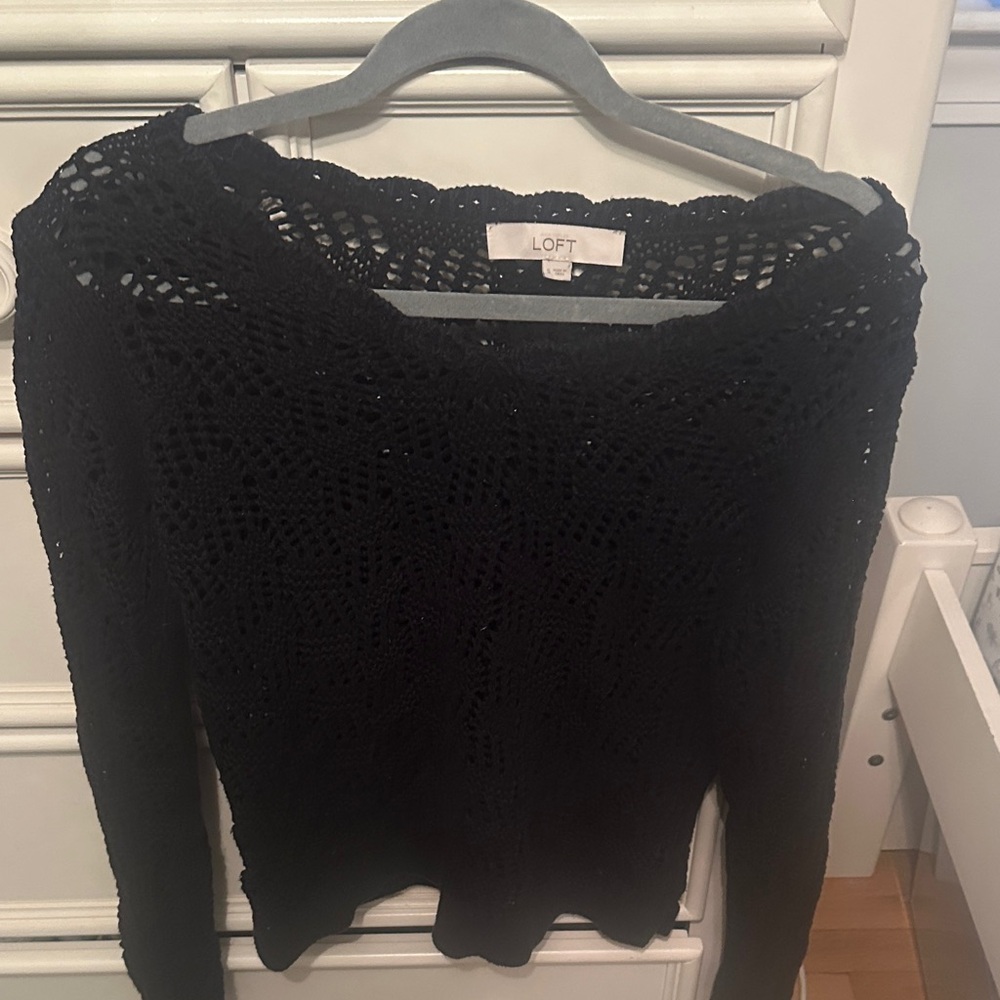 LOFT Women's Elegant Black Crochet Sweater
